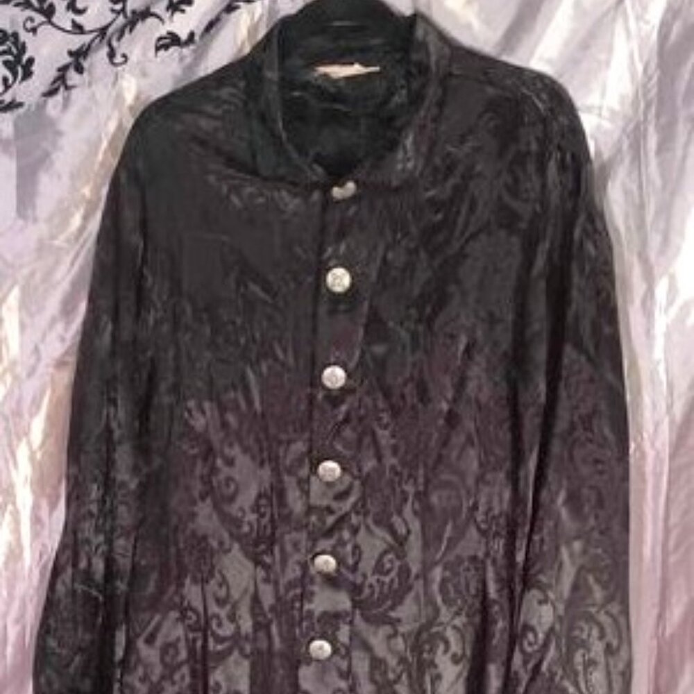Vintage 90s men's satin damask gothic club long sleeve vampire evening shirt XL